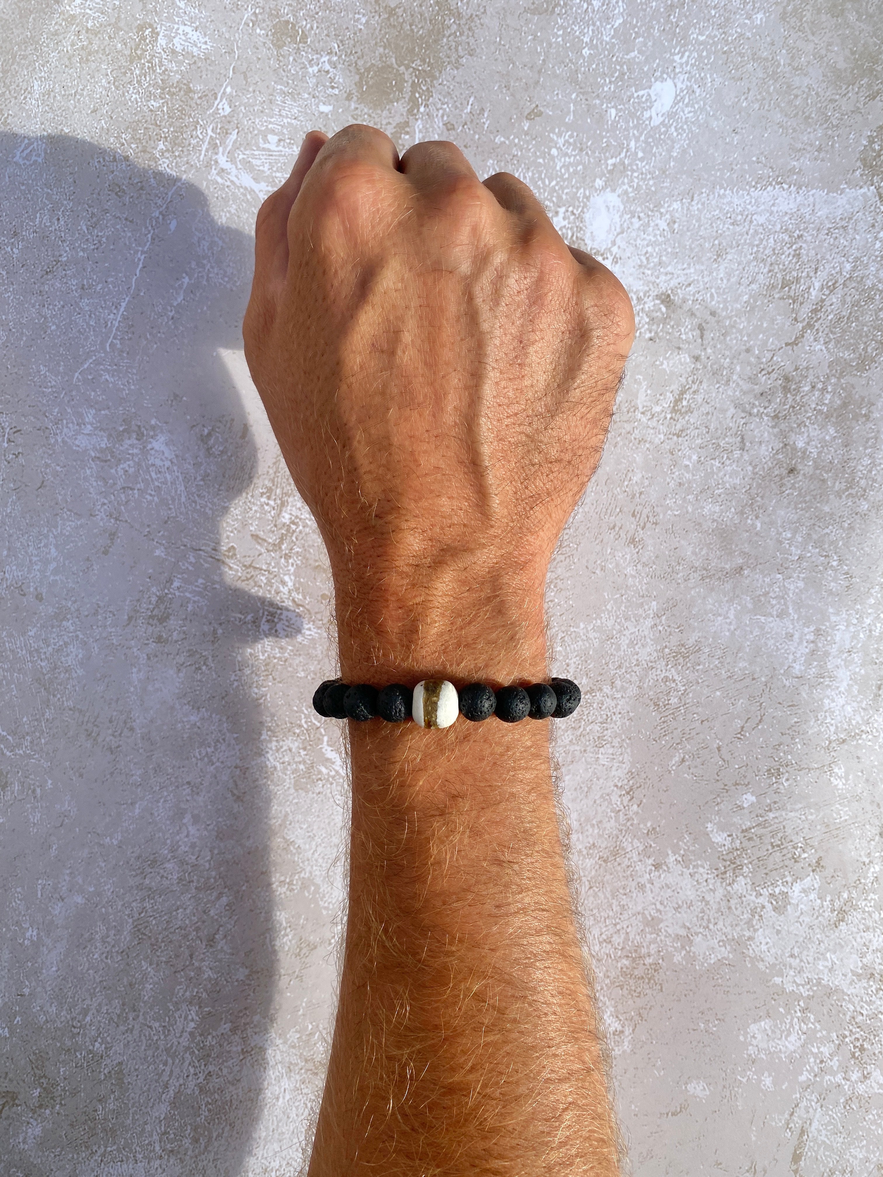 Unisex Lava Bead Bracelet with African Trade Bead