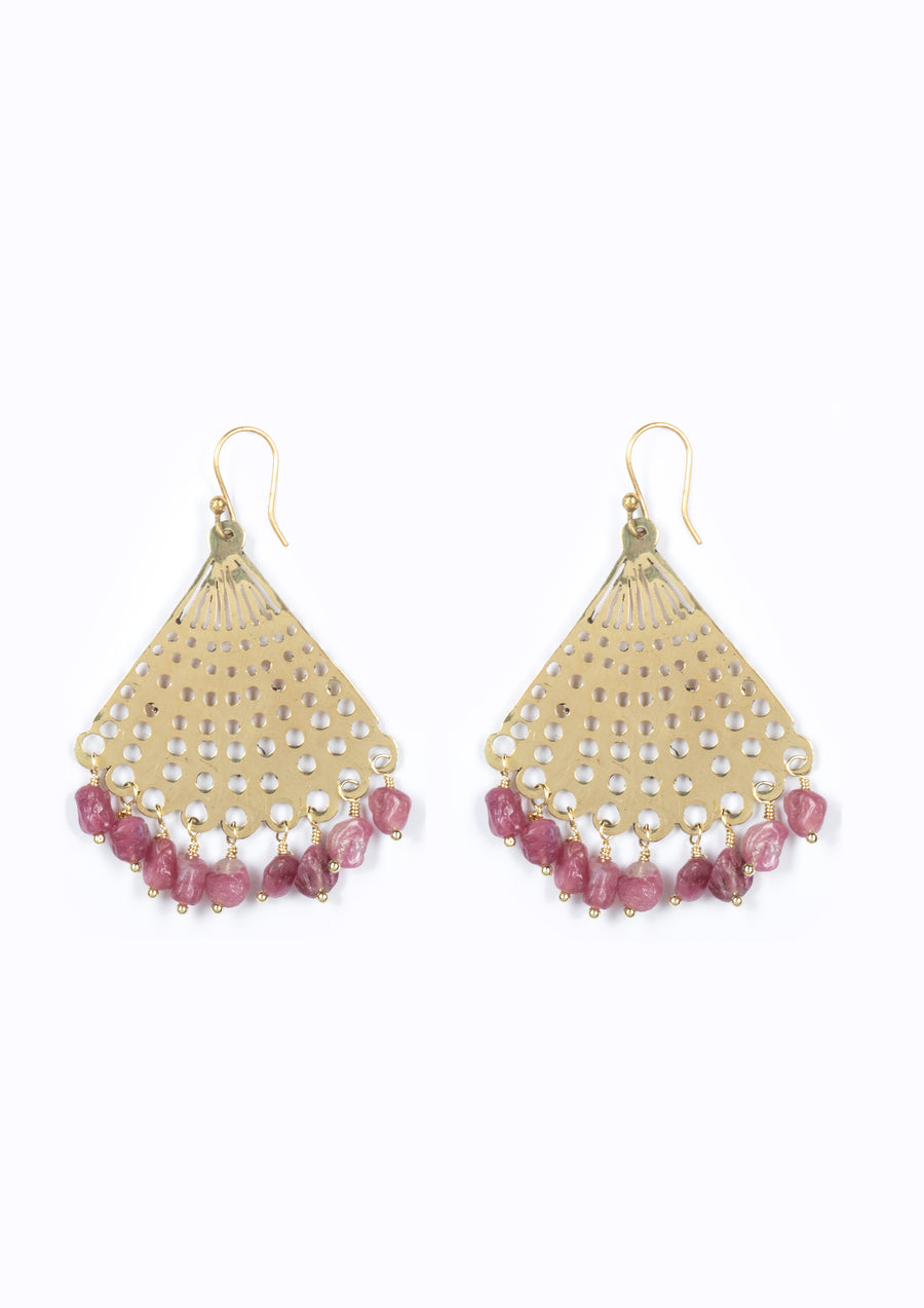 Shell Earrings with Pink Tourmaline